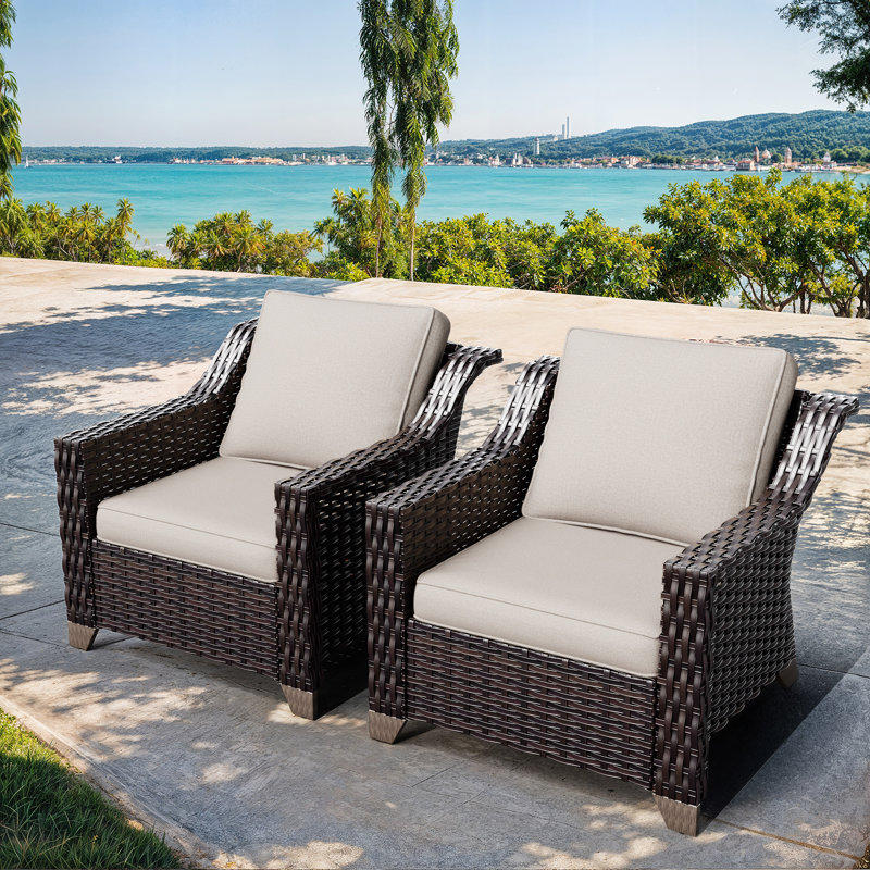 Wicker Outdoor Lounge Chair With Cushions, Beige