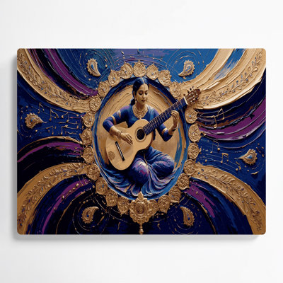 «Music Sitar», art mural en métal bleu