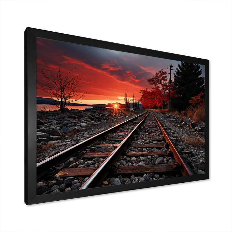Train, train rouge, paysage I, H 16 po x l 32 po x P 1 po, Cadre photo noir