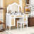 Vanity Desk with Tri-Fold Mirror, LED Bulbs, Drawers, Cabinets, Cushioned Stool and Charging Station-584421237