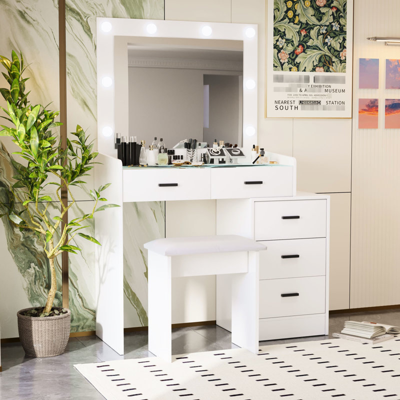 Armoire de rangement moderne avec miroir à DEL et tiroir de rangement blanc mat