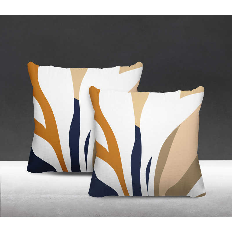 Jeté carré en polyester / mélange de polyester intérieur / extérieur, L 15 po x H 15 po, Orange / bleu marine / beige