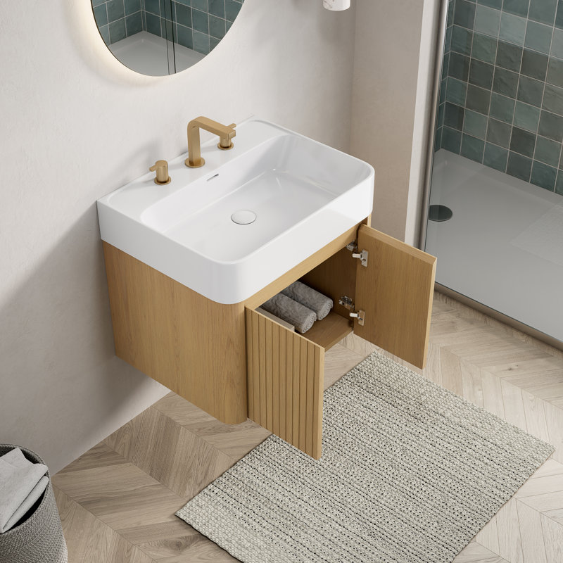 Meuble-lavabo flottant avec lavabo, contreplaqué 36 po, rangement pour salle de bain moderne, 23.62