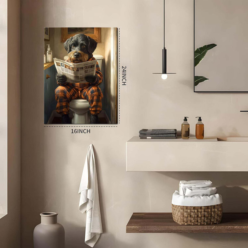 Funny Dog Bathroom Art Toilet Reading Canvas Steampunk Wall Decor, 60 cm H x 40 cm W