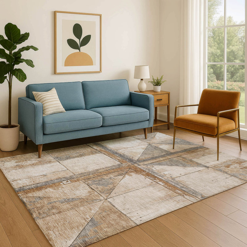 Premium Machine Washable Crestover AMF1876 Geometric Rug, Rectangle 5' x 7'6"