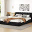 Grand lit tapissier noir avec structure rembourrée confortable et tête de lit rembourrée de mousse-749402293