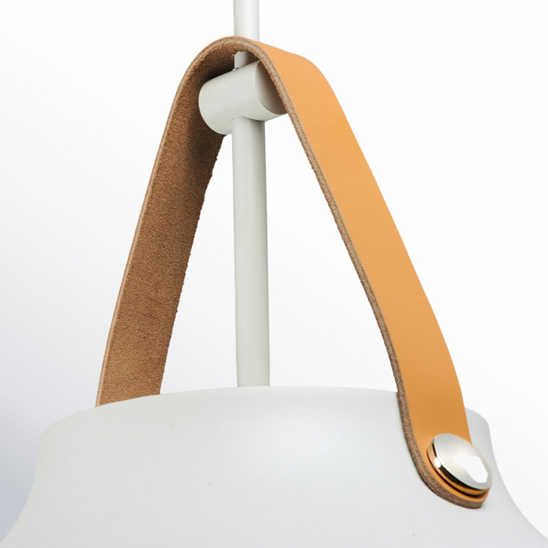 Luminaire suspendu en forme de dôme 1 lumière Gianni, Cuir brun clair / blanc, H 17,75 po x l 19 po x P 19 po