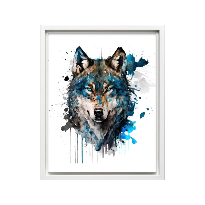 Aquarelle loup arctique, H 08 po x l 10 po, Canevas, Encadrement blanc