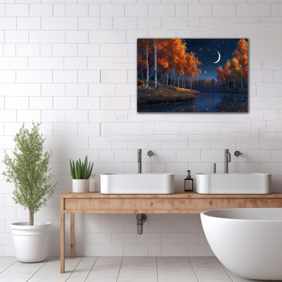 "Large Winter Birch Forest", reproduction d'art sur toile encadrée, nuit d'automne, scène naturelle, impressions sur toile pour le salon, chambre à coucher, bureau