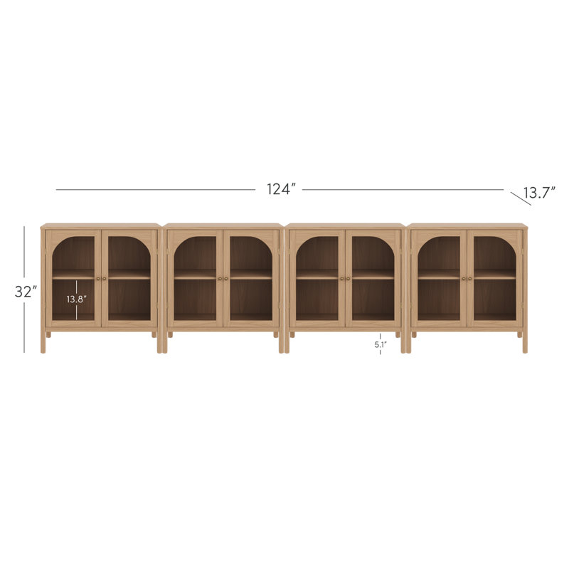 Glass TV Stand, Raw Oak