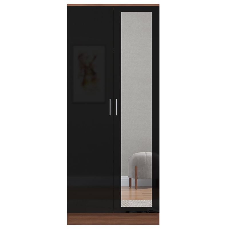 Osbourne 2 Door Wardrobe, Walnut/Gloss Black