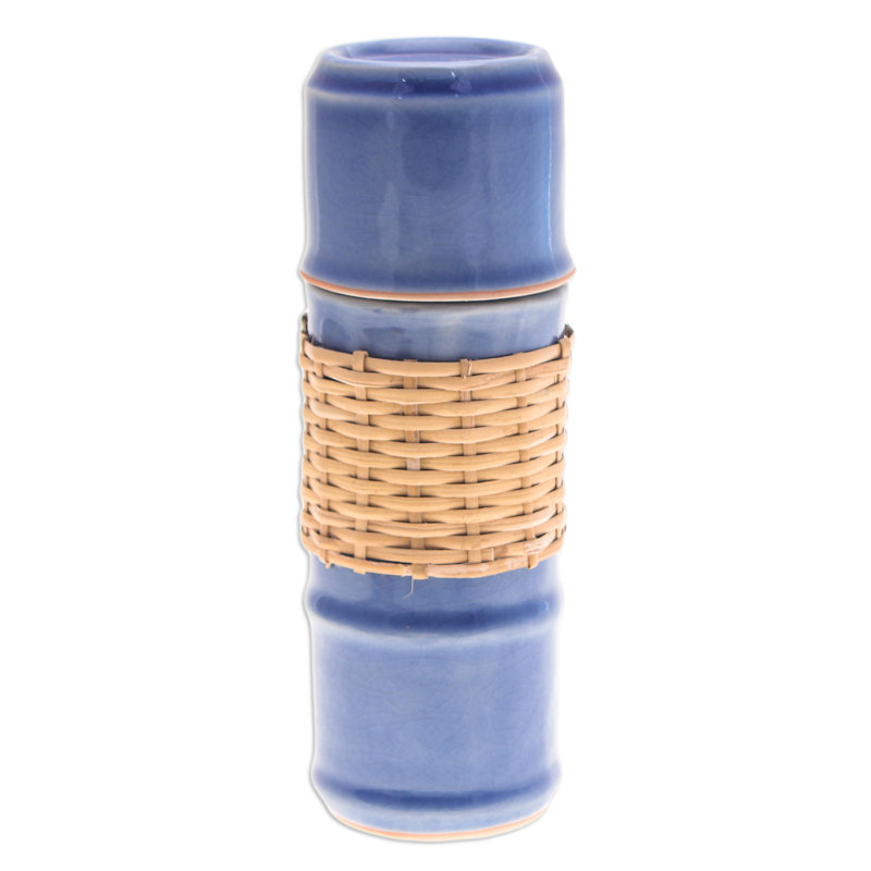 Bouteille d'eau en céramique faite à la main en céladon Novica, Bleu