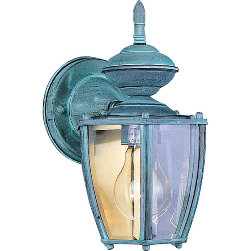 Geo 1-Light Outdoor Solid Brass Verde Green Wall Mount Wall Light Wall Sconce Wall Lantern with Clear Beveled Glass