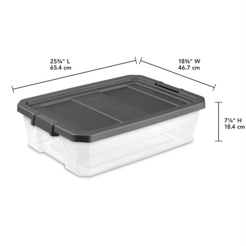 Sterilite Clear Plastic Stacking Storage Containers w/ Lid, 40 Quart, Clear/Gray