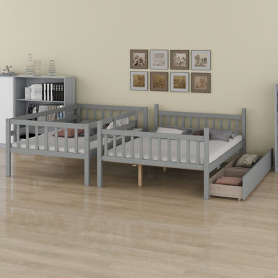 Bunk Bed Including Two Drawers, Ladder, Safety Guardrails And Conversion Feature