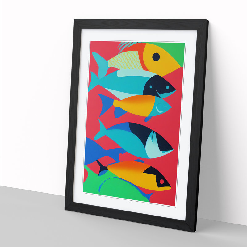 Casias Fish Abstract - Picture Frame Print, Black, 46cm H x 34cm W x 2cm D