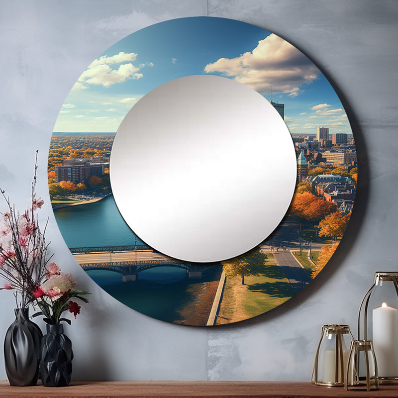 Schevy Boston Beautiful Cityscape Spot II - miroir mural Boston, miroir décoratif rond industriel, impression d'art en métal