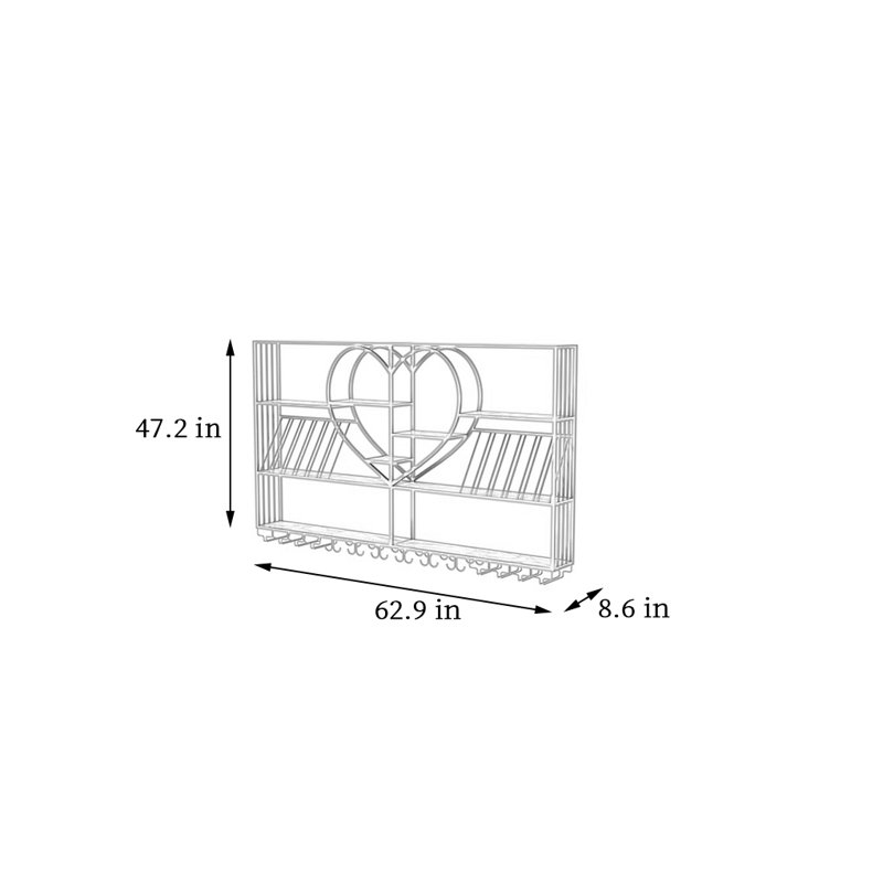 Iron side-guard wall-mounted wine rack, Gold, 47.2" H x 62.9" W x 8.6" D