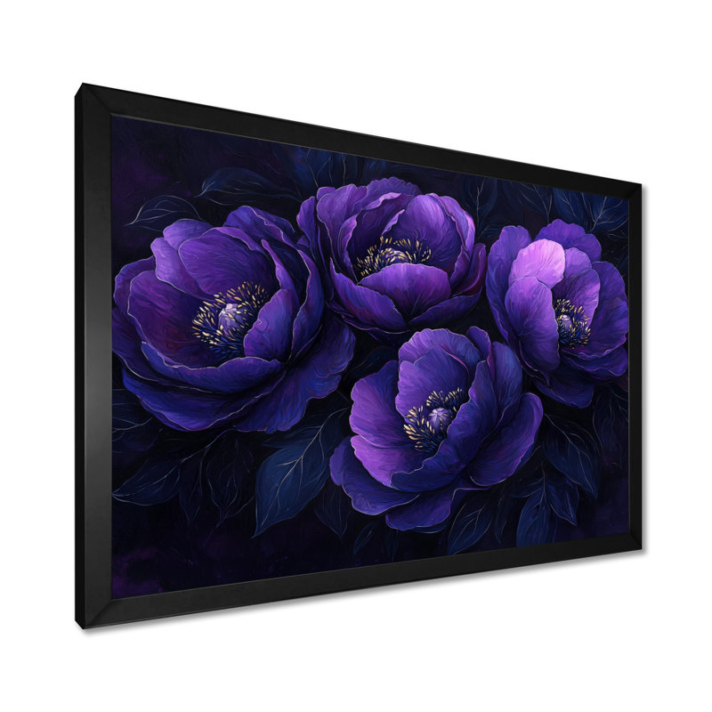 Pivoines mauves, Midnight Bloom II - pivoines, art mural, H 24 po x l 32 po, Reproduction encadrée d'une seule photo, Noir