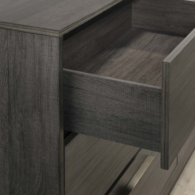 Table de chevet 2 tiroirs en bois, finition gris antique