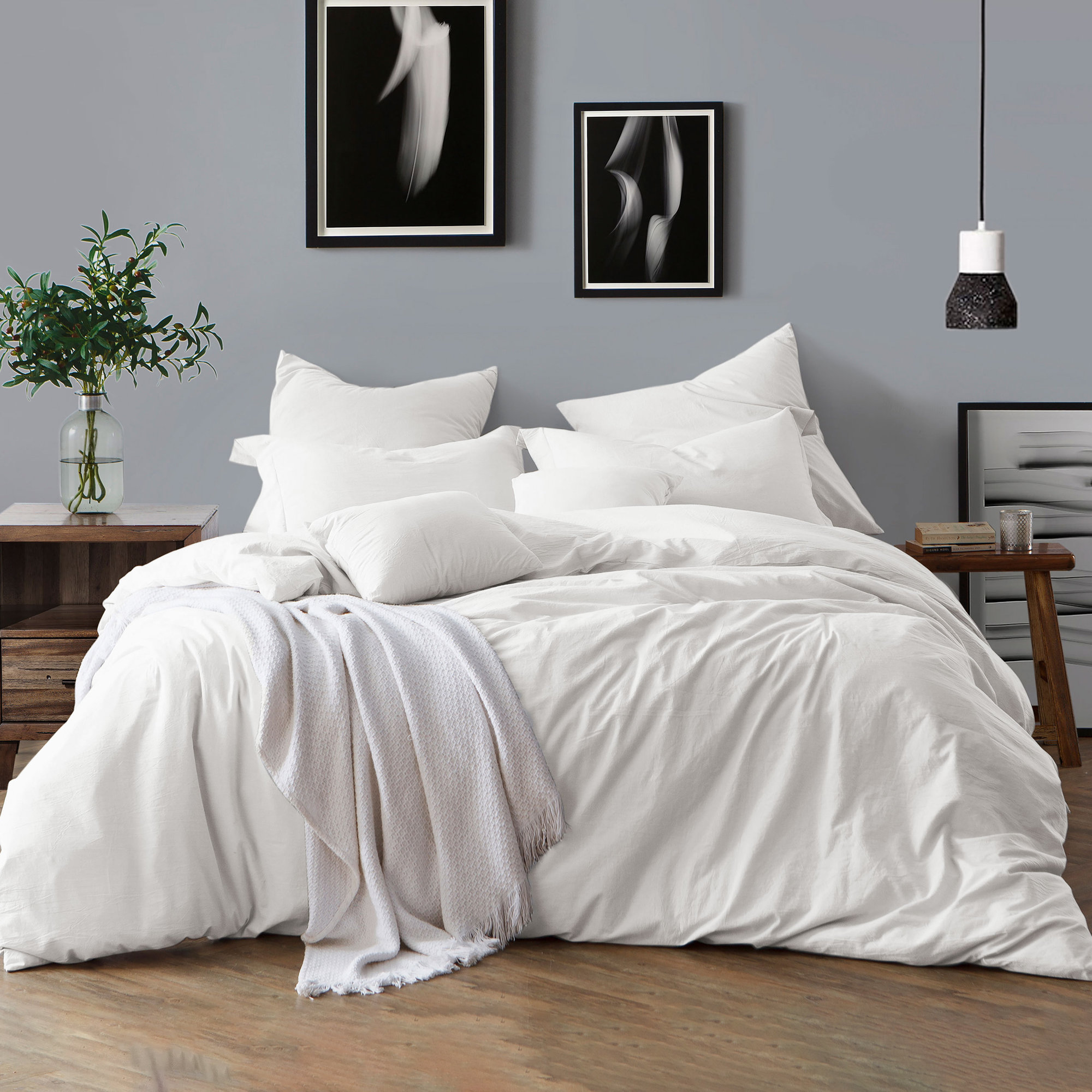 100% Cotton Crinkle Washed Duvet Cover Set, Ivory, Twin/Twin XL Duvet Cover + 1 Sham