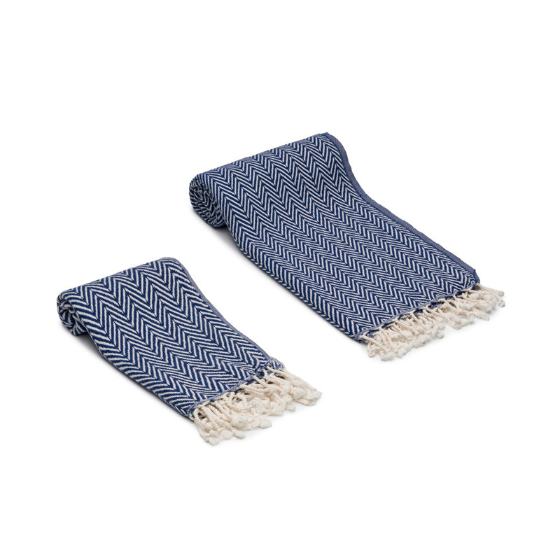 Essuie-mains en coton turc à chevrons, Marine