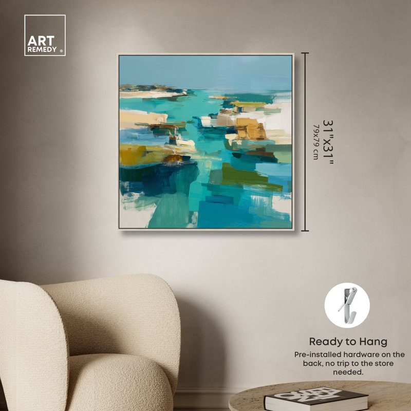 "Oceanic Tones II", reproduction d'art sur toile encadrée par Art Remedy, cadre argenté, 30 x 30, H 31 po x l 31 po