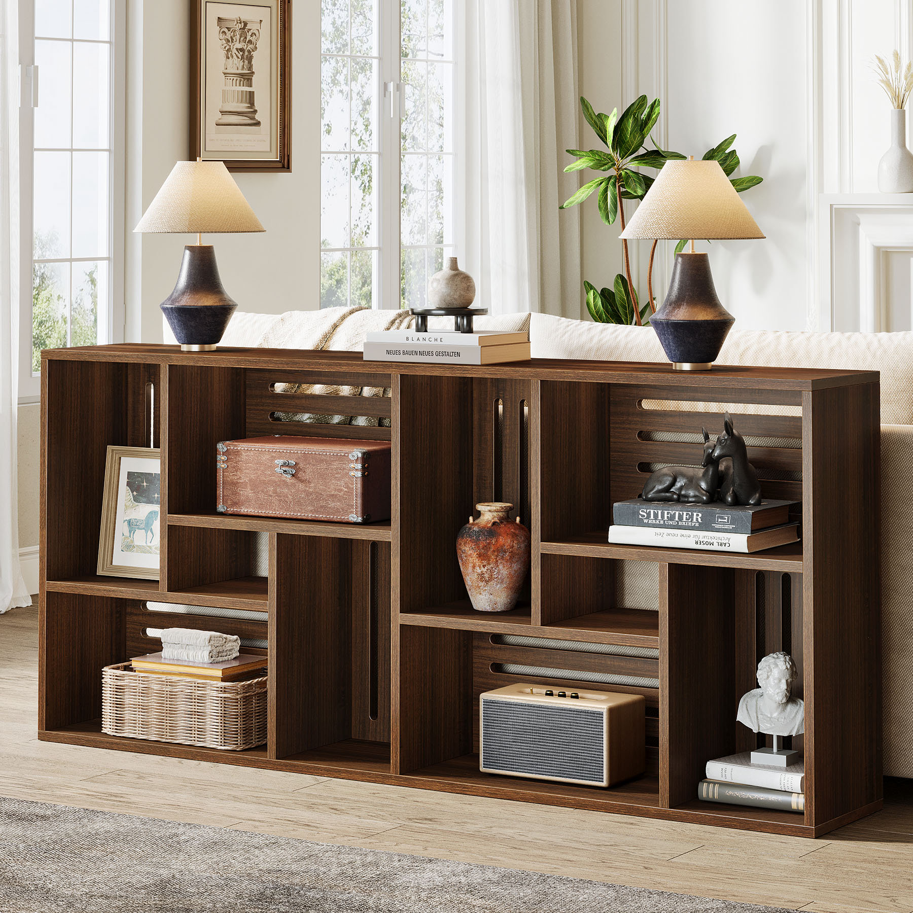 70.9" Long Sofa Table With Storage Shelves, Extra Long Console Table For Living Room
