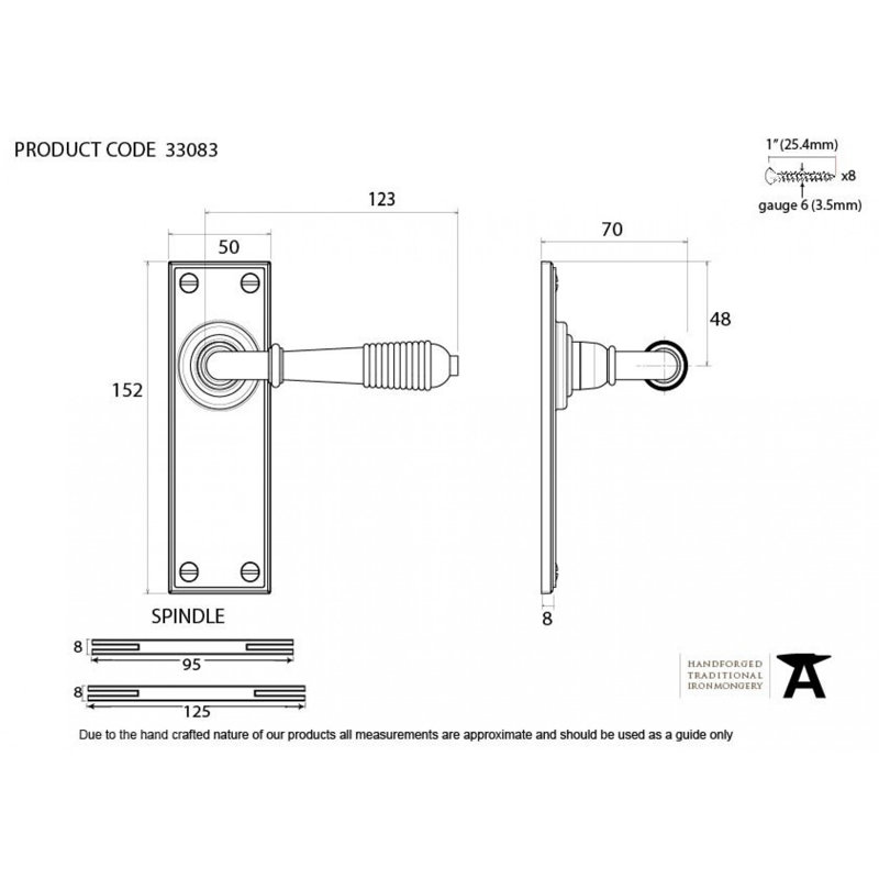 Reeded Lever Latch Set, Aged Brass
