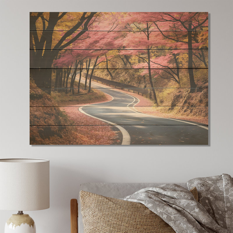«Rosy Blooming Pathway Into The Forest I» - route sur bois, H 30 po x l 40 po