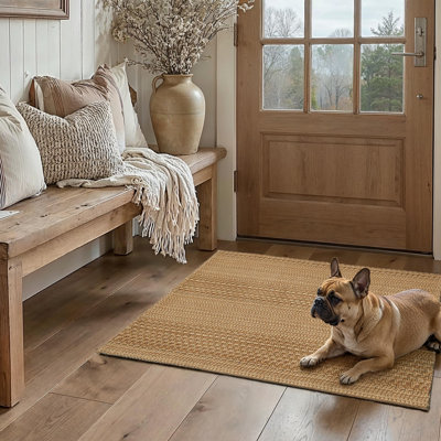  Tapis d'entrée lavable texturé 2 x 3, tapis tissé naturel à profil bas avec envers antidérapant TPR, brun, pour entrée, cuisine, salle de lavage