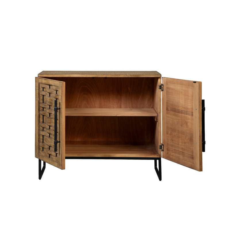 Buffet décoratif Osin, façade de porte tissée, brun naturel de 41 pouces
