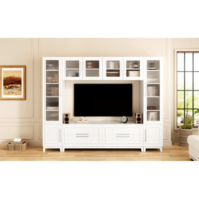 102 - Inch Modern Media Console For 75 Tvs, With Striped Glass And Storage, Ideal Living Room, Construction 102" Wide Tv Stand Featuring Cabinets Tipping, Build