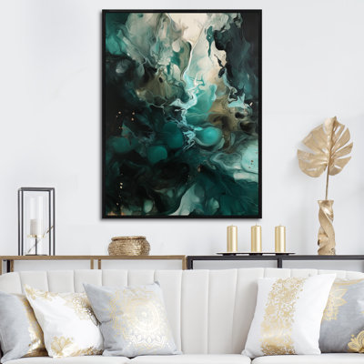 Art encadré sur toile vert et blanc marbré III
