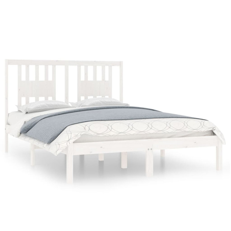 Bed Frame Solid Wood, White, Double (4'6")