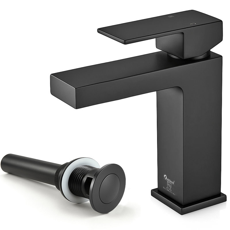 Single Hole Bathroom Faucet with Drain Assembly, Matte Black