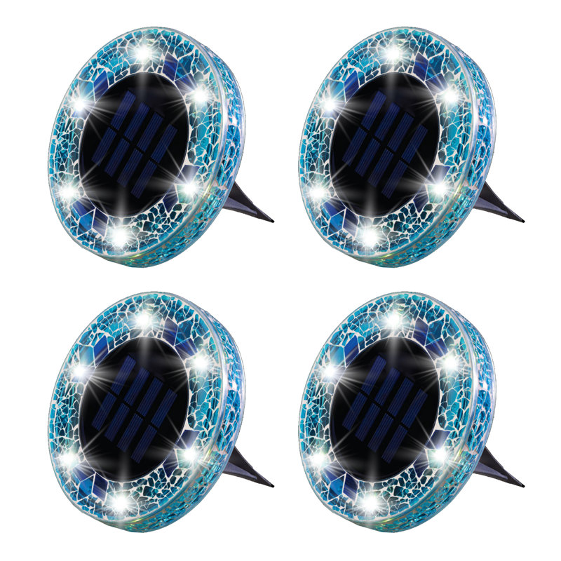 Blue Mosaic Solar Powered LED Disk Lights Set of 4