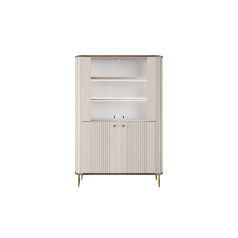 Glass 103 cm W Display Cabinet, Brown/Beige/Gold