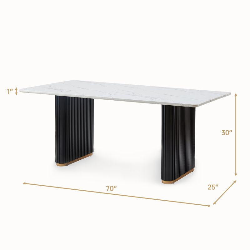 Ensemble de salle à manger à double piédestal pour 4 personnes, Blanc, 5 pièces: table, 4 chaises