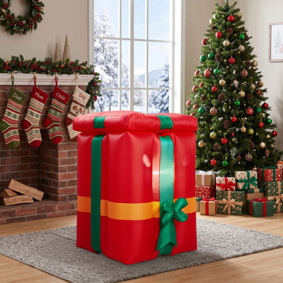 Décoration gonflable illuminée de Noël levant, L 18 po x l 18 po x H 43,2 po, Père Noël se levant de la boîte-cadeau, rouge / blanc, élévateur motorisé et 2 lumières DEL