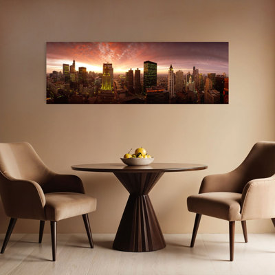 Coucher de soleil, paysage urbain, Chicago, États-Unis, architecture contemporaine, art mural