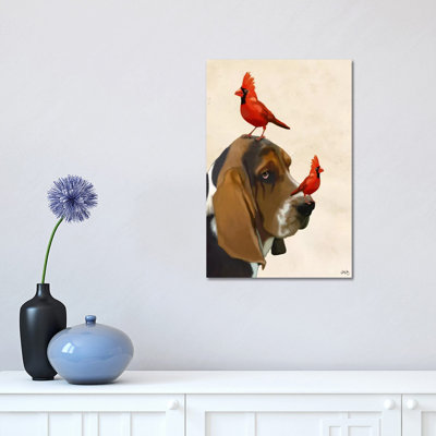 Basset Hound & Birds 1 Piece Wrapped Canvas Painting