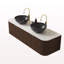 Meuble-lavabo de salle de bain 60 po avec lavabos, 2 tiroirs, 2 lavabos en céramique noir avec motif de pierre, pré-assemblé, couleur noyer-552117014