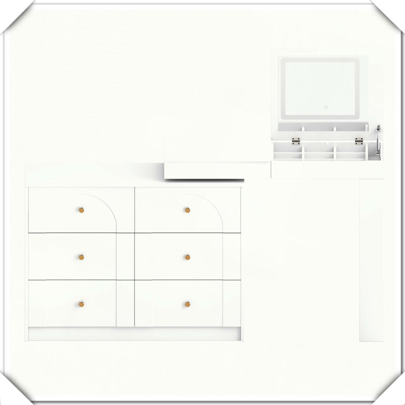 Vanity Desk Mirror Lights Flip-Top 7 Drawers 9 Compartments 3 Shelves Adjustable Stylish Practical, Walnut