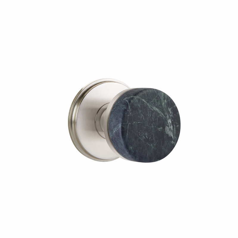 Ensemble de boutons de passage Emtek Select, rosette Watford, tige conique, bouton en marbre vert, CF, Nickel satiné