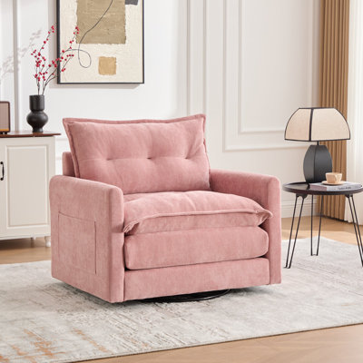 Fauteuil d'appoint pivotant en tonneau avec revêtement en chenille et accoudoirs rembourrés à base métallique à 360 degrés