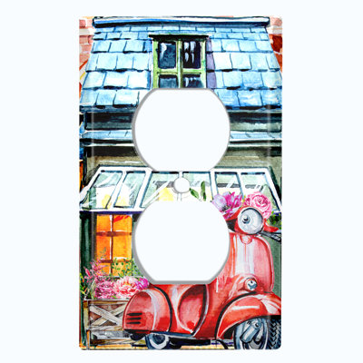 Coffee Shop Bakery Cafe Front Moped Flower 1 - Gang Duplex Outlet Standard Wall Plate