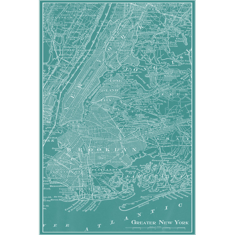 Graphic Map Of New York by Vision Studio - Wrapped Canvas Print, 46cm H x 30cm W 