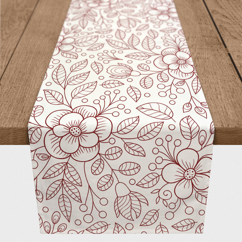 Chemin de table floral, Rouge, 90 po x 16 po