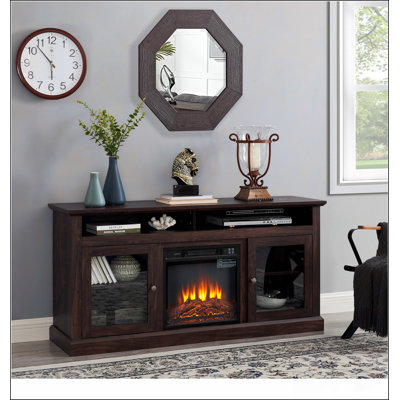 TV Media Stand Entertainment Console with 18" Fireplace Insert for TV Up to 65"